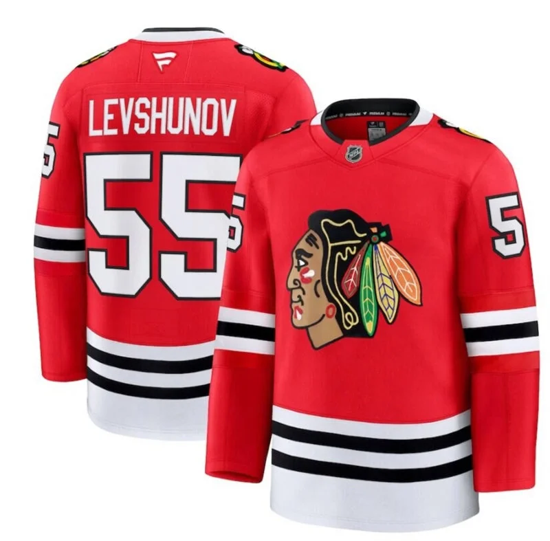 Mens Chicago Blackhawks #55 Artyom Levshunov Fanatics Home Red Jersey