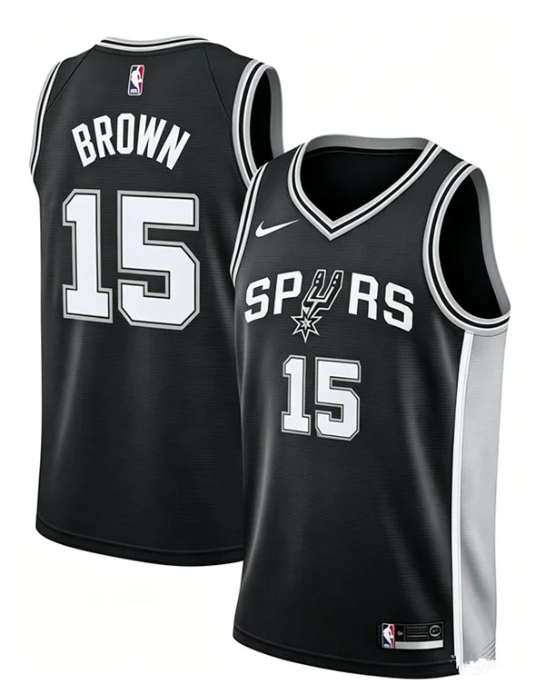 Men's San Antonio Spurs #15 Maliq Brown Nike Black Icon Edition Swingman Jersey