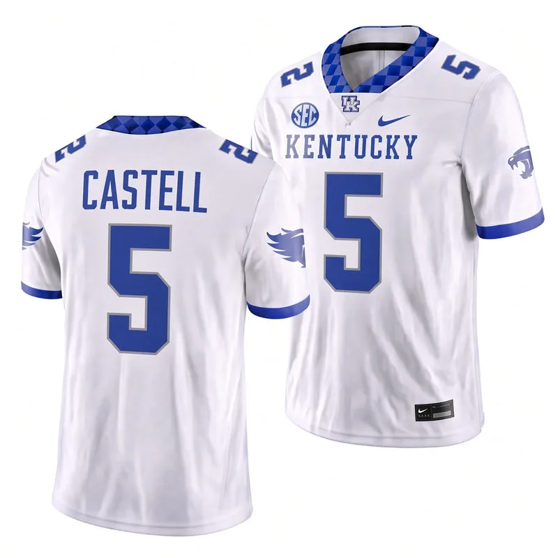 Kentucky Wildcats #5 Jordan Castell White Football Game Jersey