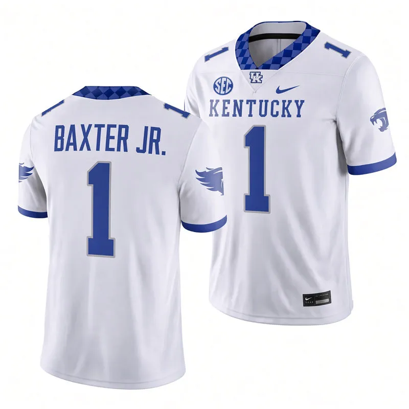 Kentucky Wildcats #1 CJ Baxter Jr. White Football Game Jersey