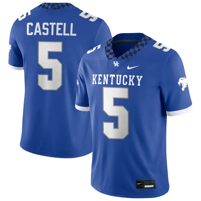 Kentucky Wildcats #5 Jordan Castell Royal Football Game Jersey