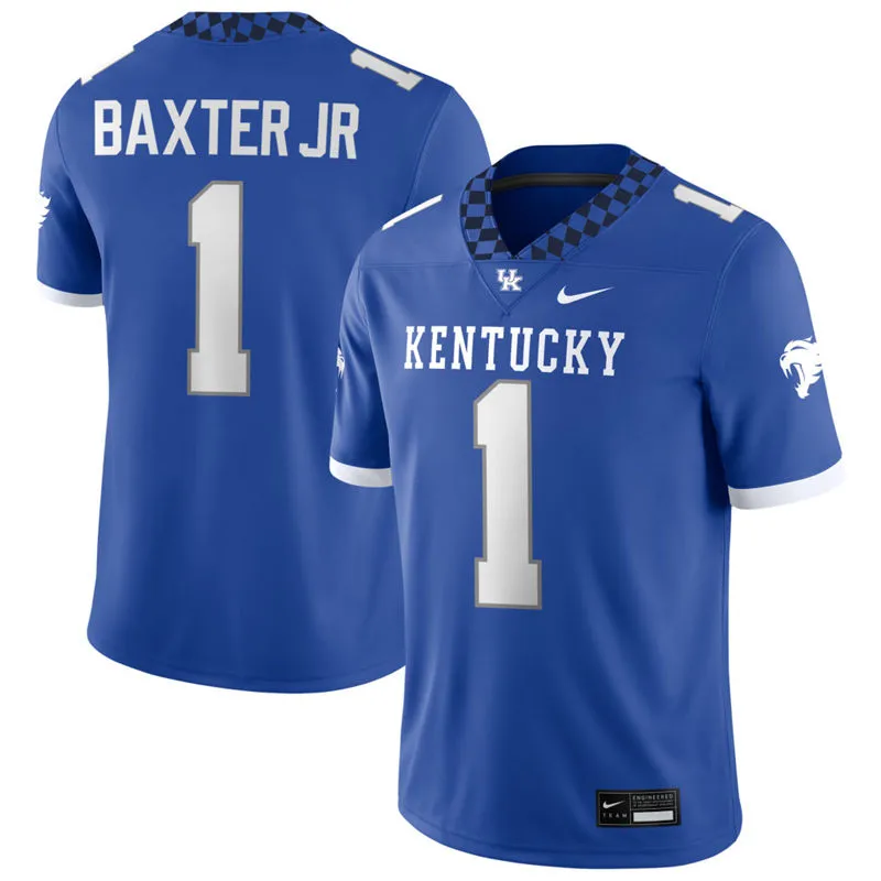 Kentucky Wildcats #1 CJ Baxter Jr. Royal Football Game Jersey