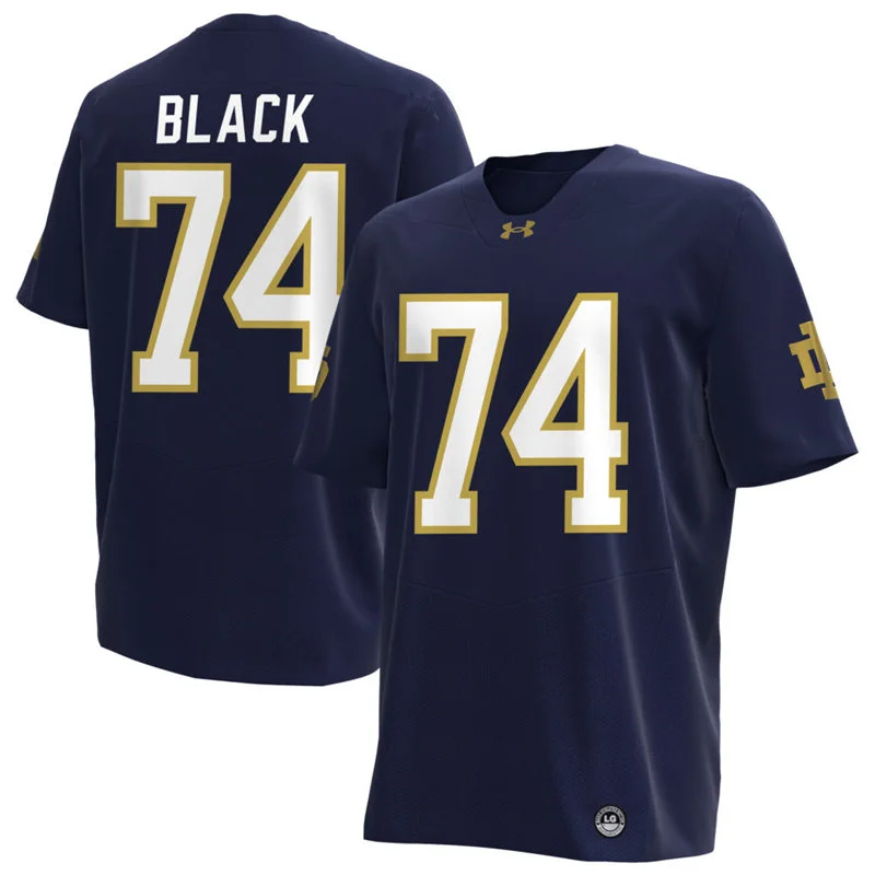 Notre Dame Fighting Irish #74 Will Black Navy with Name Football Jersey
