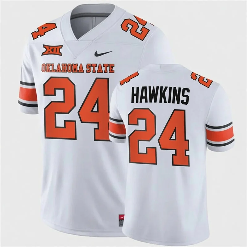 Oklahoma State Cowboys #24 Caleb Hawkins Nike White Orange Football Jersey