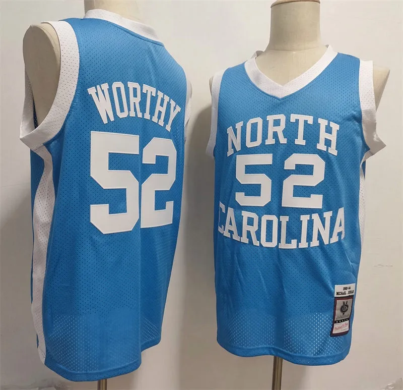 North Carolina Tar Heels #52 James Worthy Carolina Blue Mesh 1983-84 Mitchell & Ness Throwback College Jersey