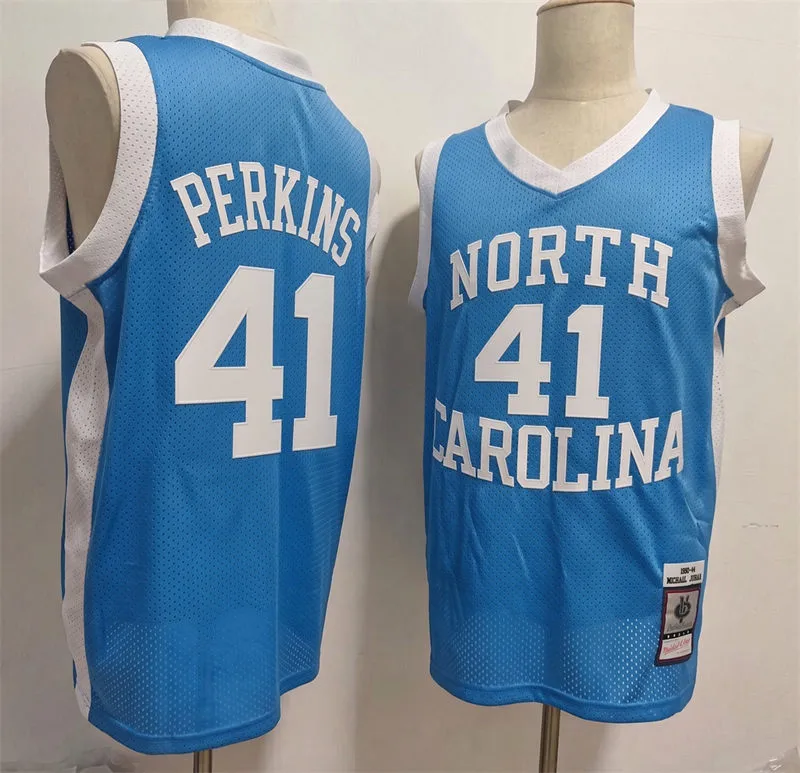 North Carolina Tar Heels #41 Sam Perkins Carolina Blue Mesh 1983-84 Mitchell & Ness Throwback College Jersey
