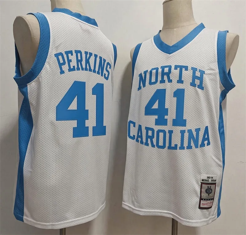 North Carolina Tar Heels #41 Sam Perkins White Mesh 1983-84 Mitchell & Ness Throwback College Jersey