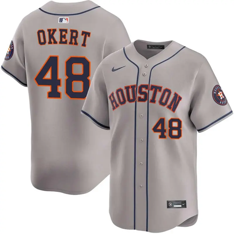 Mens Houston Astros #48 Steven Okert Nike Gray Road Limited Jersey