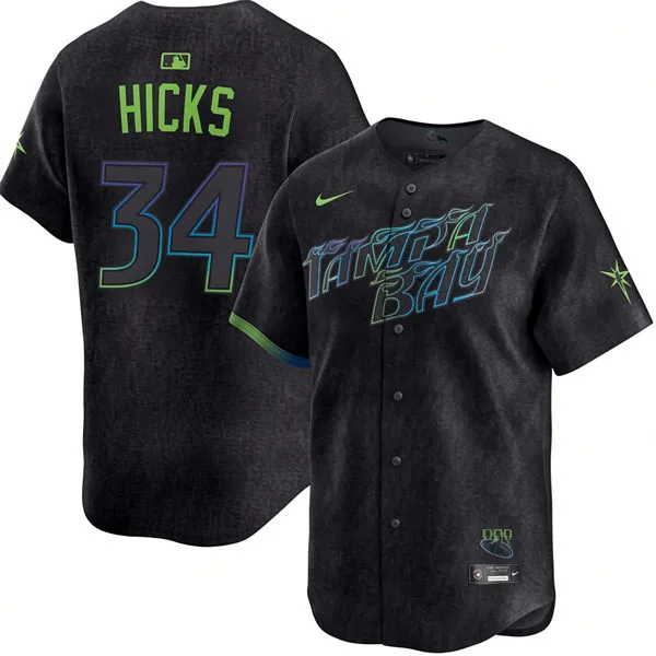 Mens Tampa Bay Rays #34 Liam Hicks Charcoal City Connect Limited Jersey
