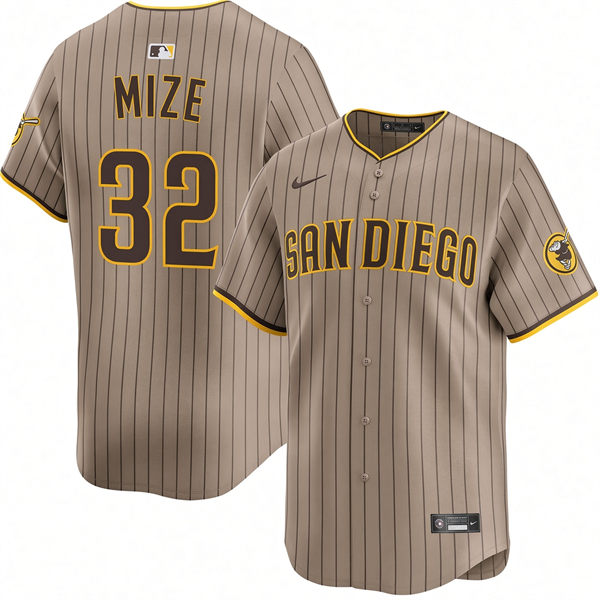 Mens San Diego Padres #32 Casey Mize Nike Alternate Khaki Limited Jersey