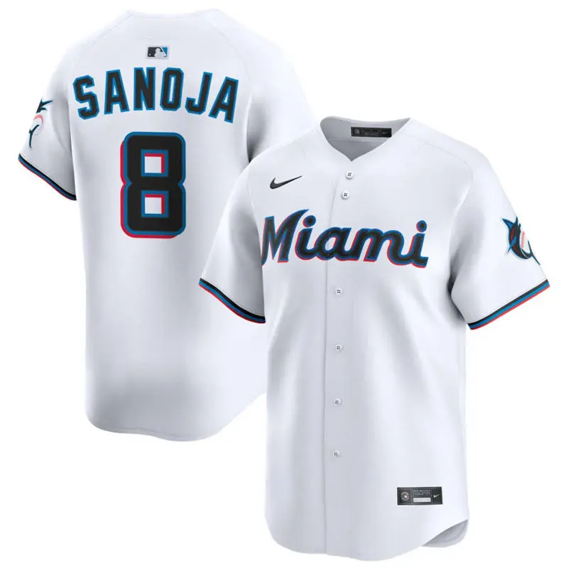 Mens Miami Marlins #8 Javier Sanoja Nike White Home Limited Jersey