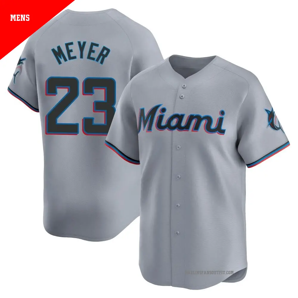 Mens Miami Marlins #23 Max Meyer Nike Gray Road Limited Jersey