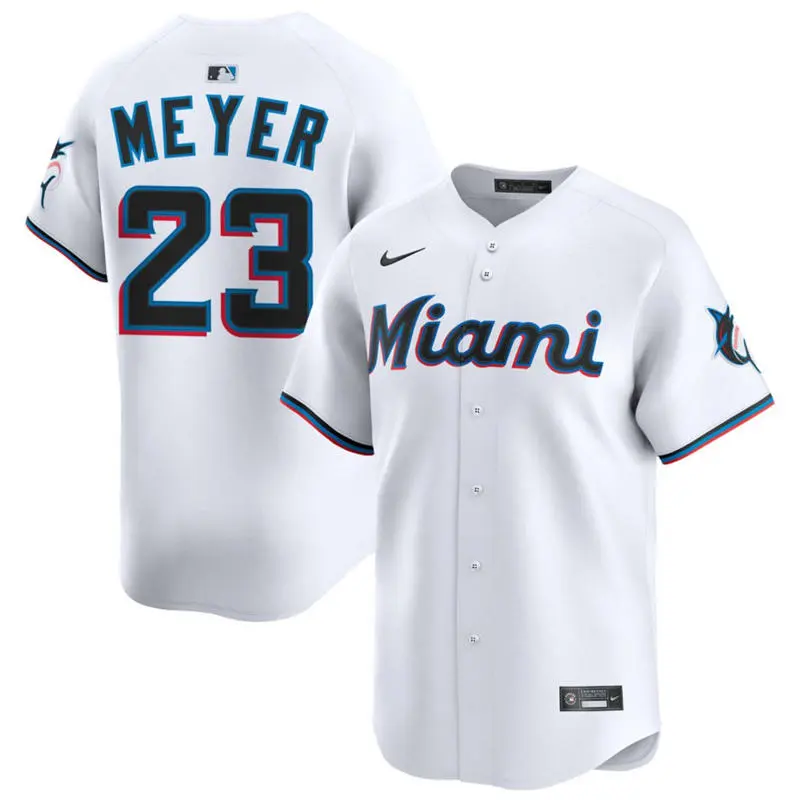 Mens Miami Marlins #23 Max Meyer Nike White Home Limited Jersey