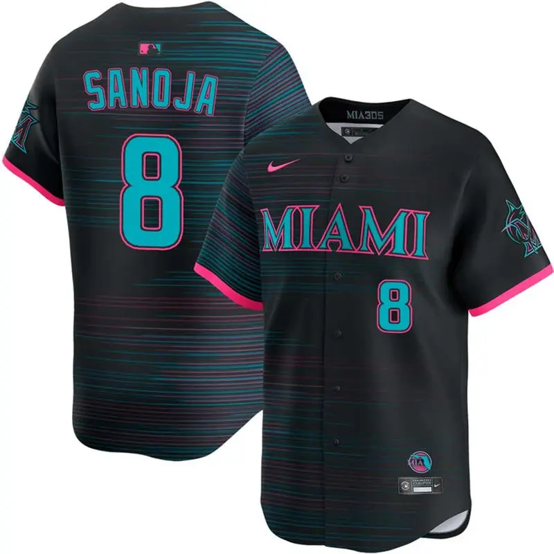 Mens Miami Marlins #8 Javier Sanoja Nike Black City Connect 2.0 Jersey