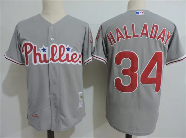 Mens Philadelphia Phillies #34 Roy Halladay Gray 2010 Cooperstown Throwback Jersey