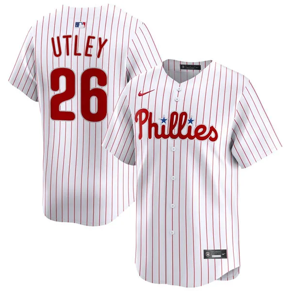 Mens Philadelphia Phillies #26 Chase Utley Nike White Pinstripe Home Limited Jersey