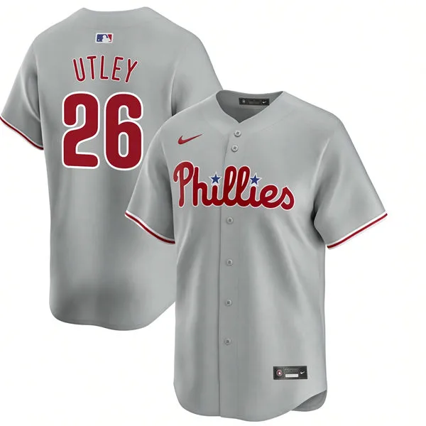 Mens Philadelphia Phillies #26 Chase Utley Nike Gray Road Vapor Limited Jersey