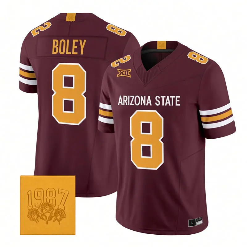 Arizona State Sun Devils #8 Cutter Boley Maroon Roses & Devils Strategy Football  Jersey