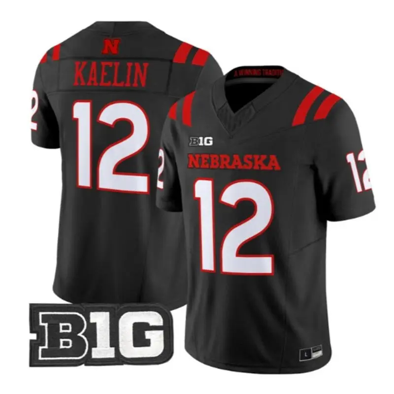 Nebraska Huskers #12 Daniel Kaelin 2026 Black Our Red Burns Brighter Football Jersey