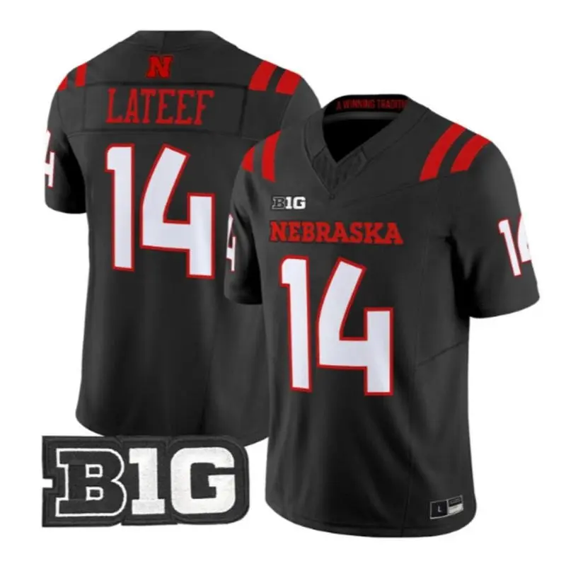 Nebraska Huskers #14 TJ Lateef 2026 Black Our Red Burns Brighter Football Jersey