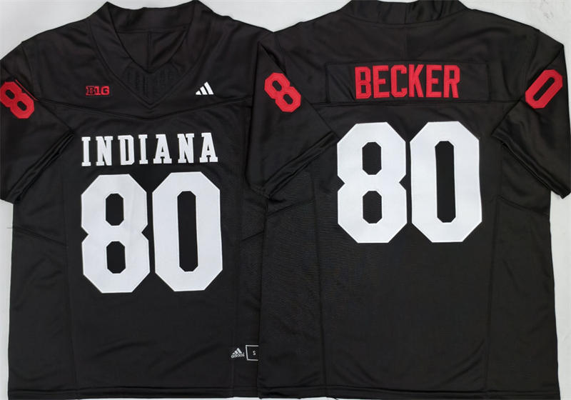 Men's Indiana Hoosiers #80 Charlie Becker Black Indiana Football Game Jersey