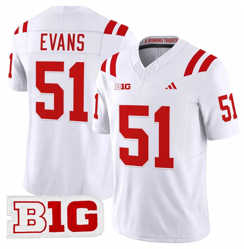 Nebraska Huskers #51 Justin Evans adidas 2026 Away White Football Game Jersey