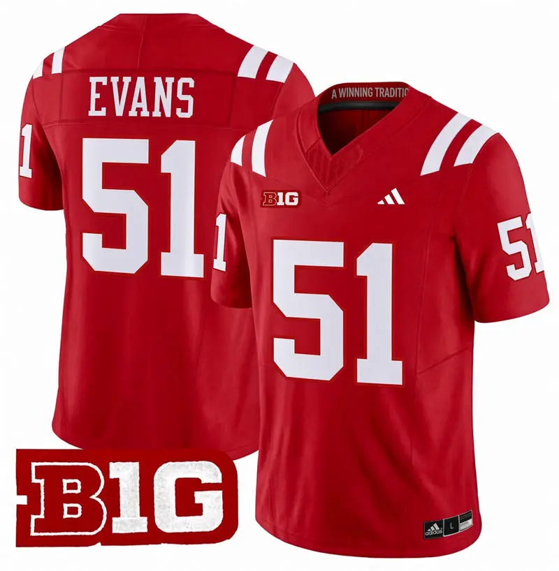 Nebraska Huskers #51 Justin Evans adidas 2026 Home Scarlet Football Game Jersey