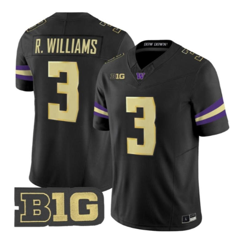 Washington Huskies #3 Rashid Williams 2025 Black Football Game Jersey
