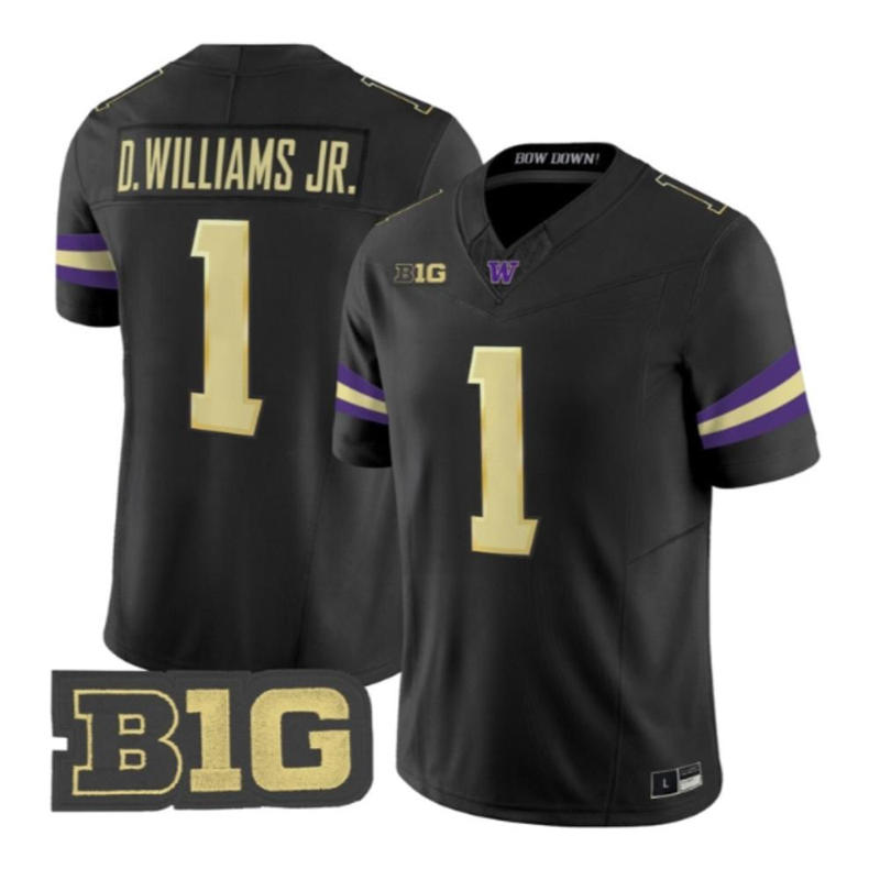 Washington Huskies #1 Demond Williams Jr. 2025 Black Football Game Jersey