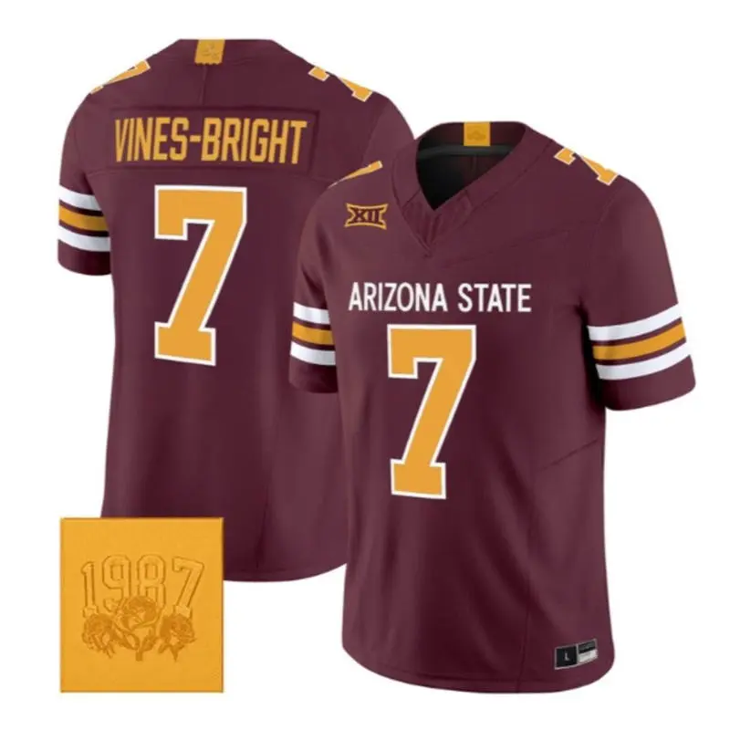 Arizona State Sun Devils #7 Raiden Vines-Bright Maroon Roses & Devils Strategy Football  Jersey