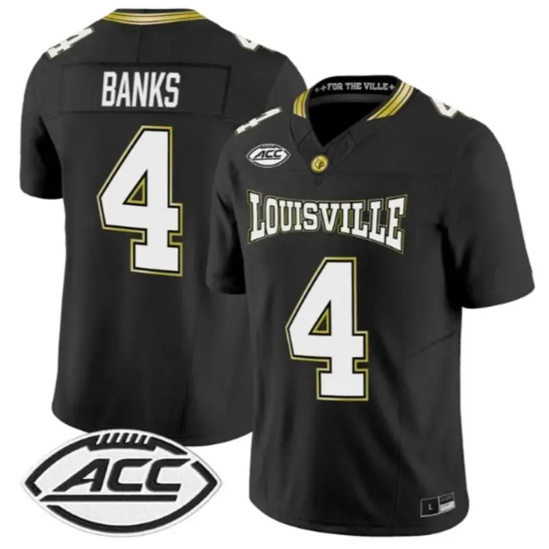 Louisville Cardinals #4 TJ Banks adidas 2026 Black For the Ville Football Jersey