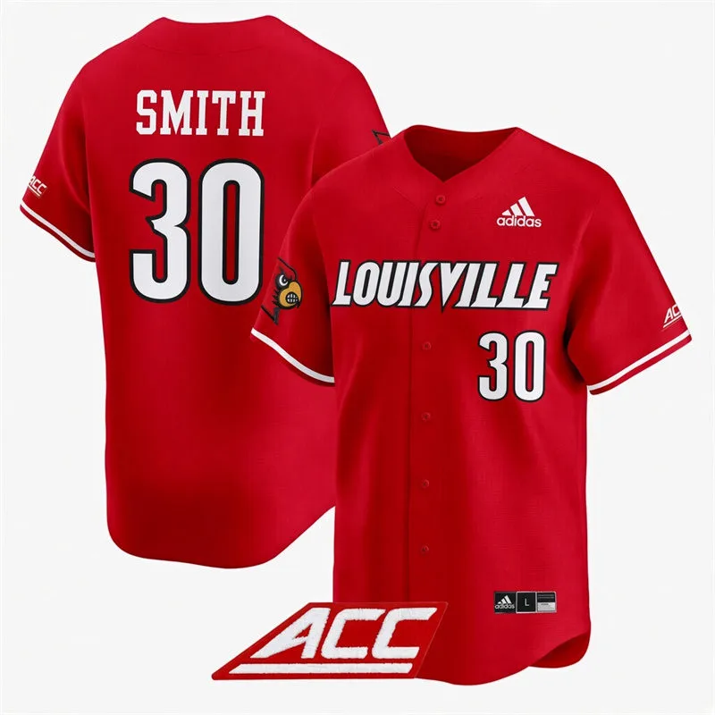 Louisville Cardinals #30 Will Smith Red Full button College Baseball Game Jersey