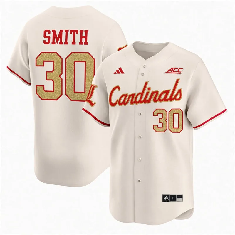 Louisville Cardinals #30 Will Smith Cream College Baseball Game Jersey