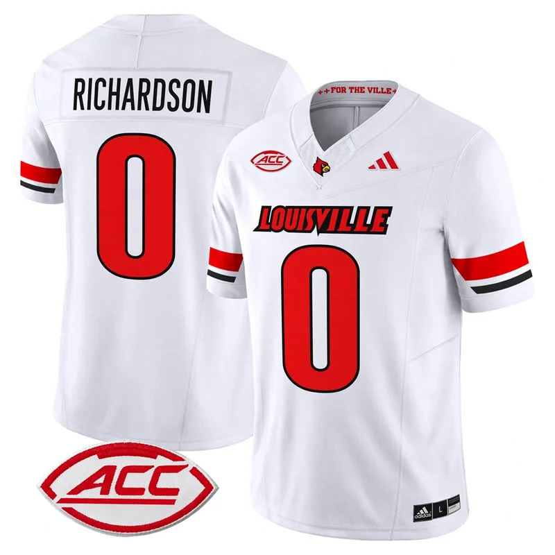 Louisville Cardinals #0 Tre Richardson White Away Football Game Jersey