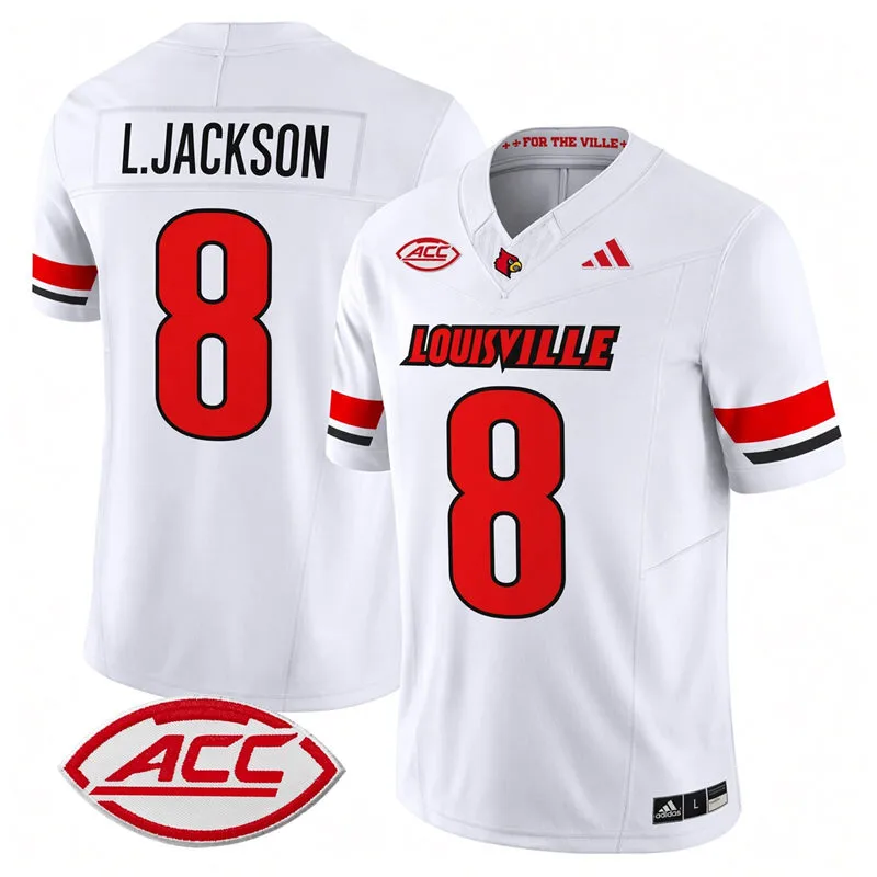 Louisville Cardinals #8 Lamar Jackson White Away Football Game Jersey