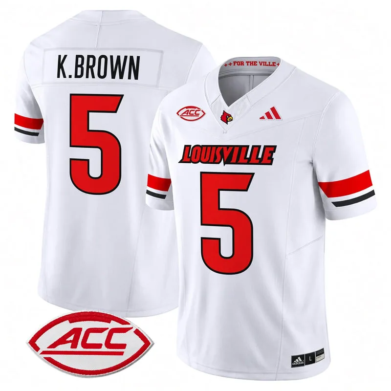 Louisville Cardinals #5 Keyjuan Brown White Away Football Game Jersey