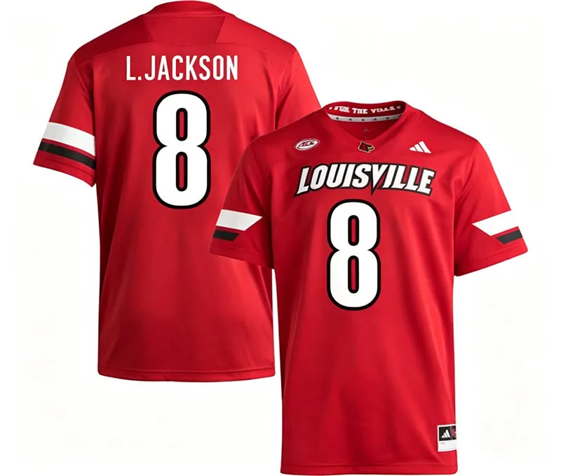 Louisville Cardinals #8 Lamar Jackson Home Red Football Game Jersey