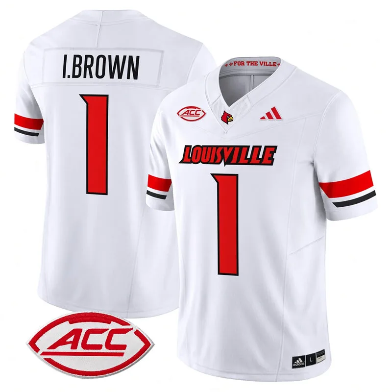 Louisville Cardinals #1 Isaac Brown White Away Football Game Jersey