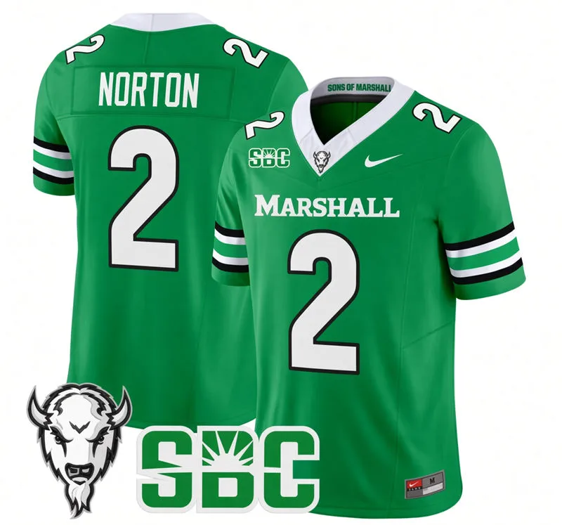 Marshall Thundering Herd #2 Adrian Norton 2025 Kelly Green Vapor F.U.S.E. Limited Football Jersey