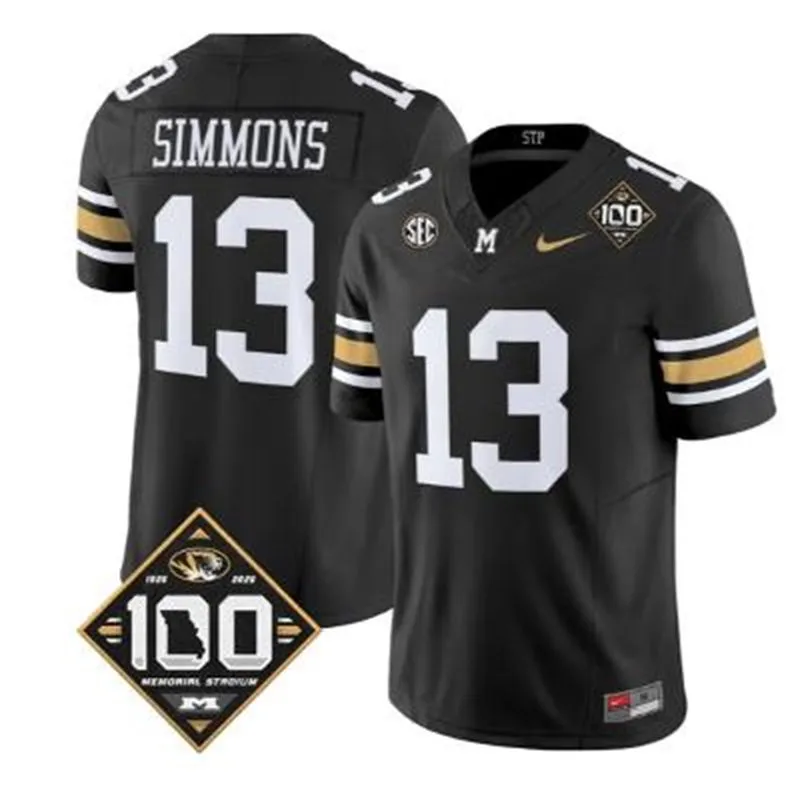Missouri Tigers #13 Austin Simmons 2026 Black 100th Anniversary Football Throwback Jersey