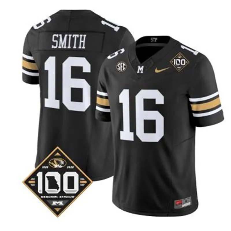 Missouri Tigers #16 Brad Smith 2026 Black 100th Anniversary Football Throwback Jersey