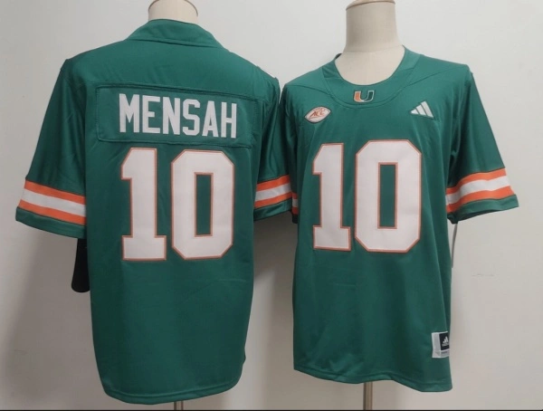 Mens Miami Hurricanes #10 Darian Mensah 2026 Green Football Game Jersey