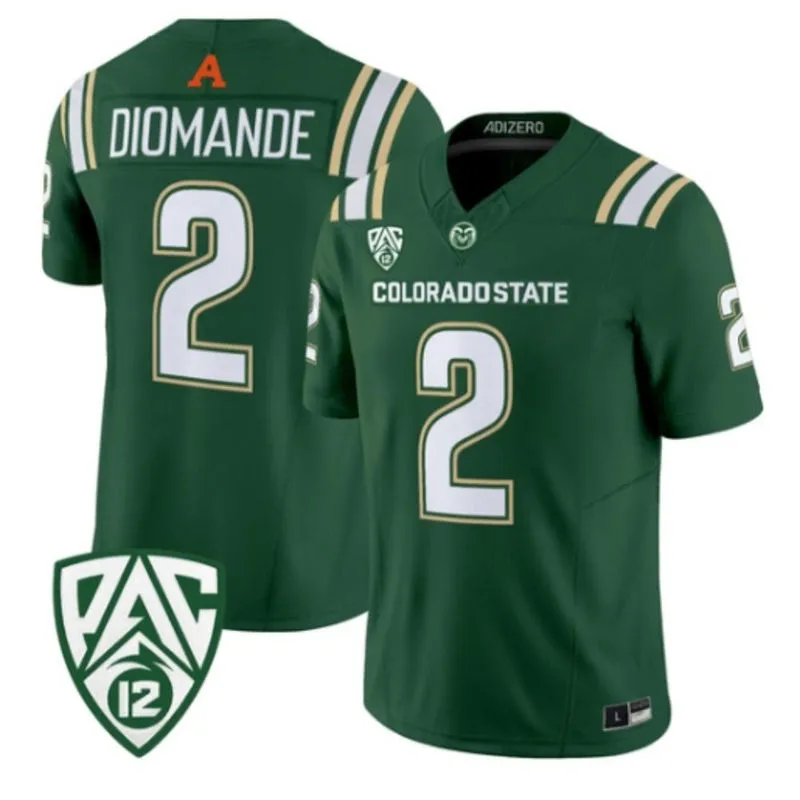 Colorado State Rams #2 Oumar Diomande 2026 Adidas Green Football Game Jersey