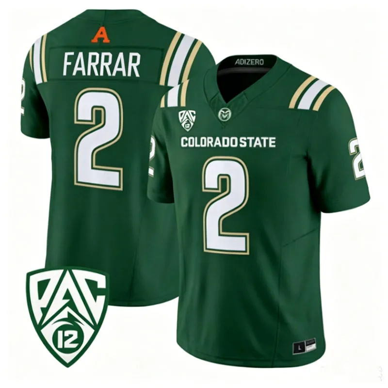 Colorado State Rams #2 K'saan Farrar 2026 Adidas Green Football Game Jersey