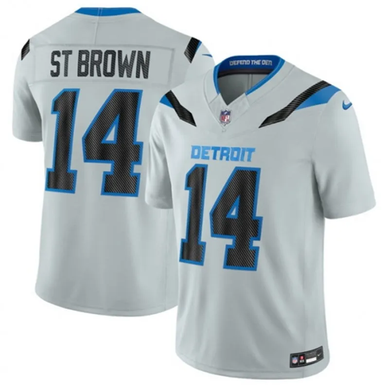 Mens Detroit Lions #14 Amon-Ra St. Brown Silver 2026 F.U.S.E Rivalries Collection Limited Jersey