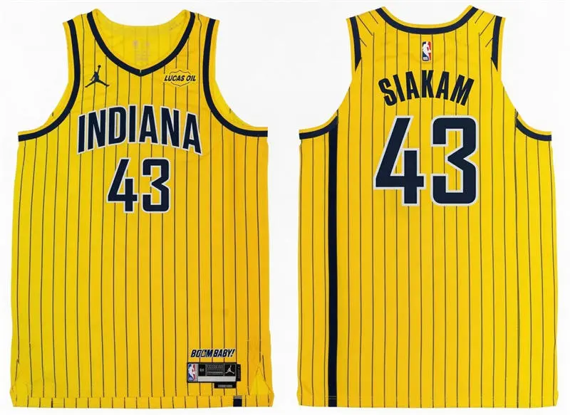 Mens Indiana Pacers #43 Pascal Siakam 2026 Yellow Pinstripes Statement Edition Swingman Jersey