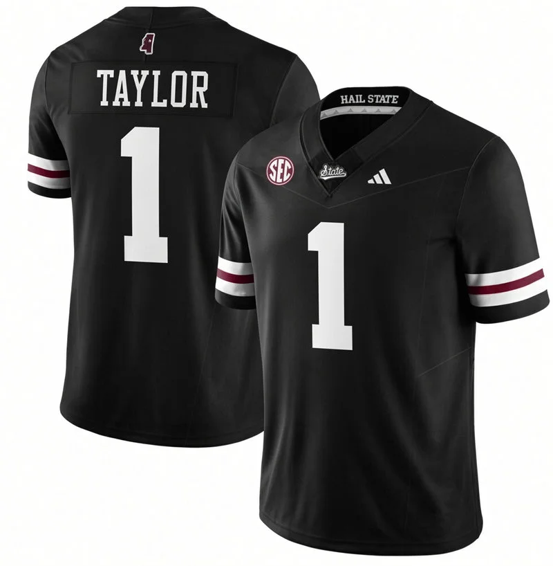 Mississippi State Bulldogs #1 Kamario Taylor 2026 Black Football Game Jersey