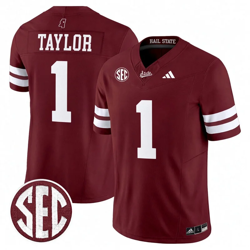 Mississippi State Bulldogs #1 Kamario Taylor 2026 Maroon Football Game Jersey