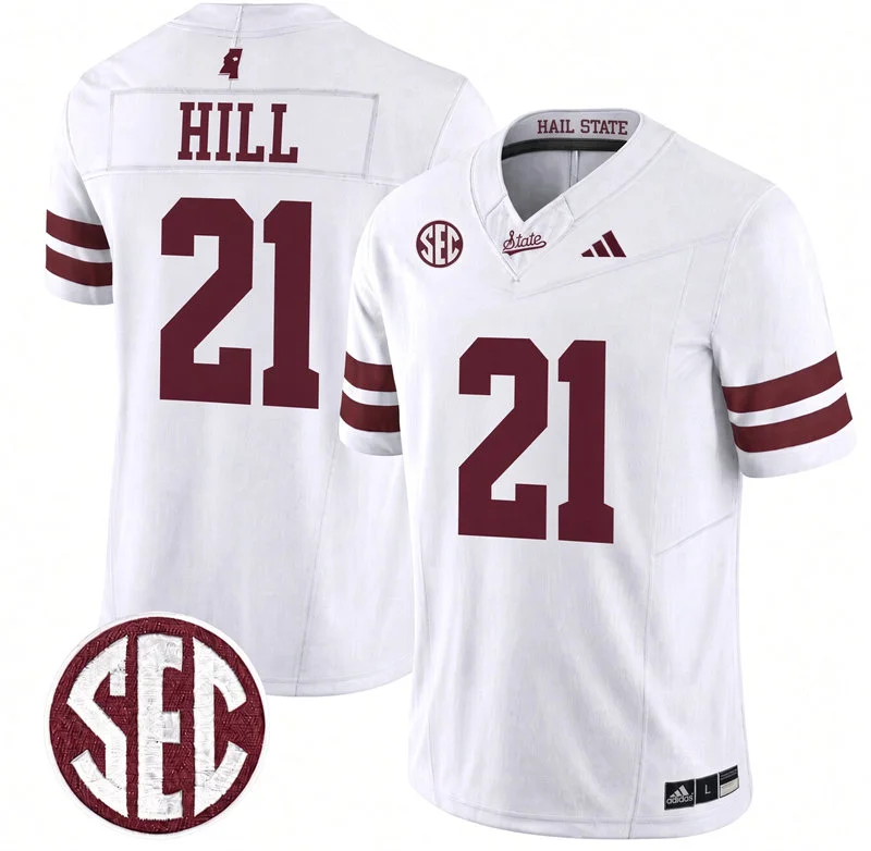 Mississippi State Bulldogs #21 Jaeden J.J. Hill 2026 White Football Game Jersey
