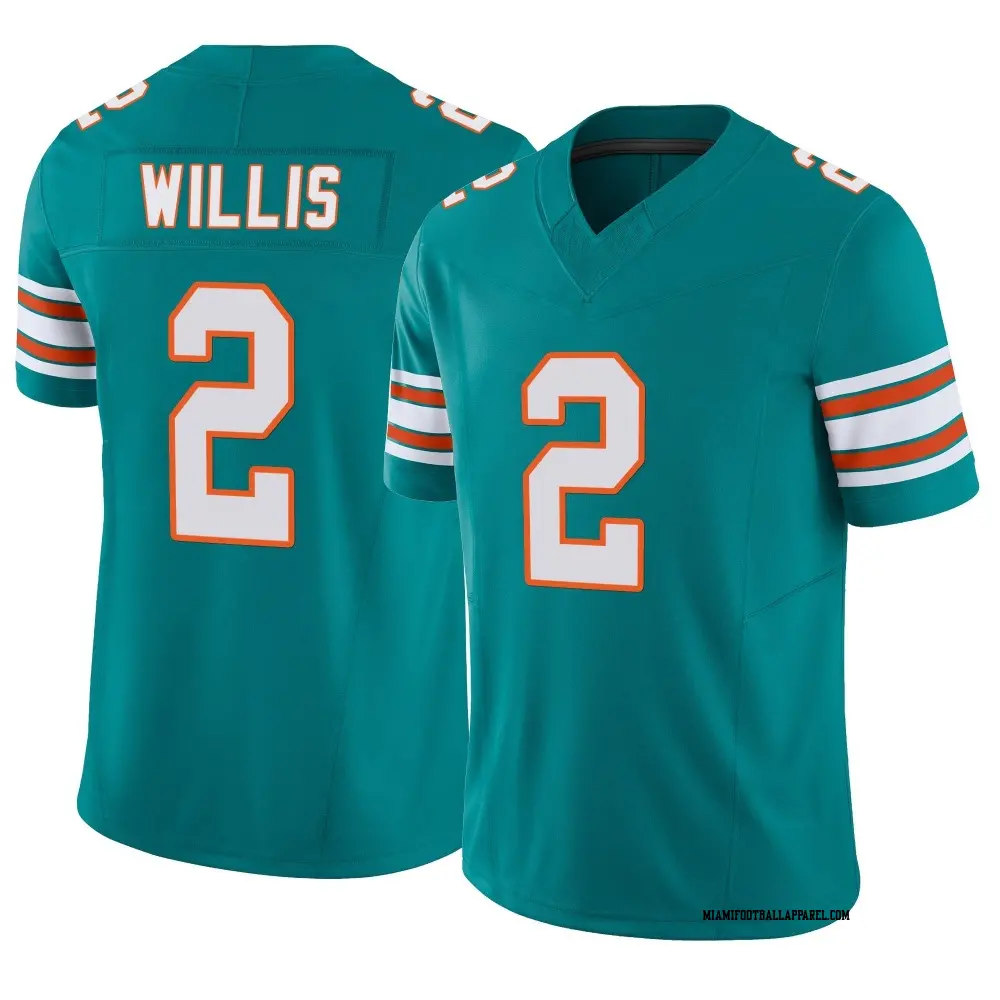 Mens Miami Dolphins #2 Malik Willis Nike Aqua Alternate F.U.S.E. Vapor Limited Jersey
